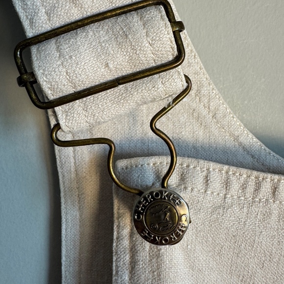 Vintage Cherokee Linen Blend Overalls Knee Dress Cream Size S Festival layering - Picture 6 of 16